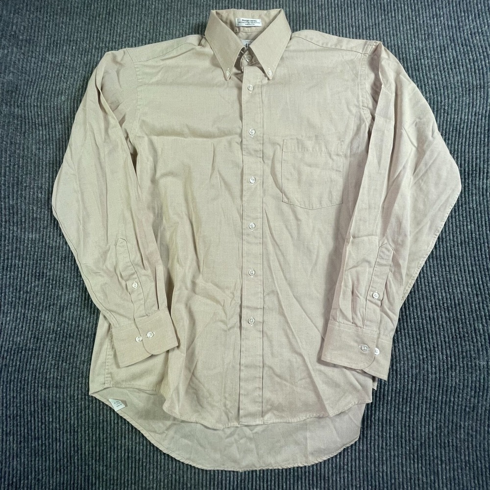 VTG Van Heusen Shirt Mens 16.5 34 35 XL Beige Buttton Down Pima Cotton Blend 417